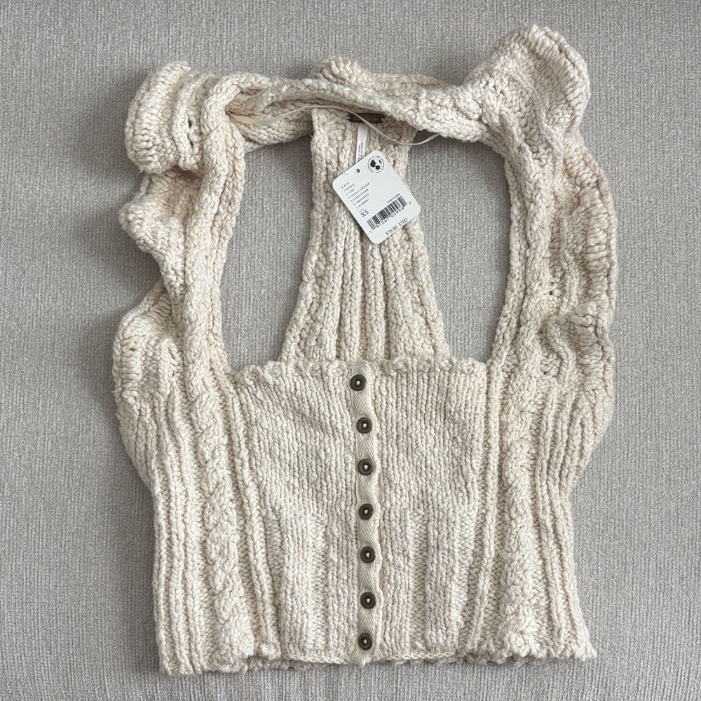 Free People Cream Knit Halter Top